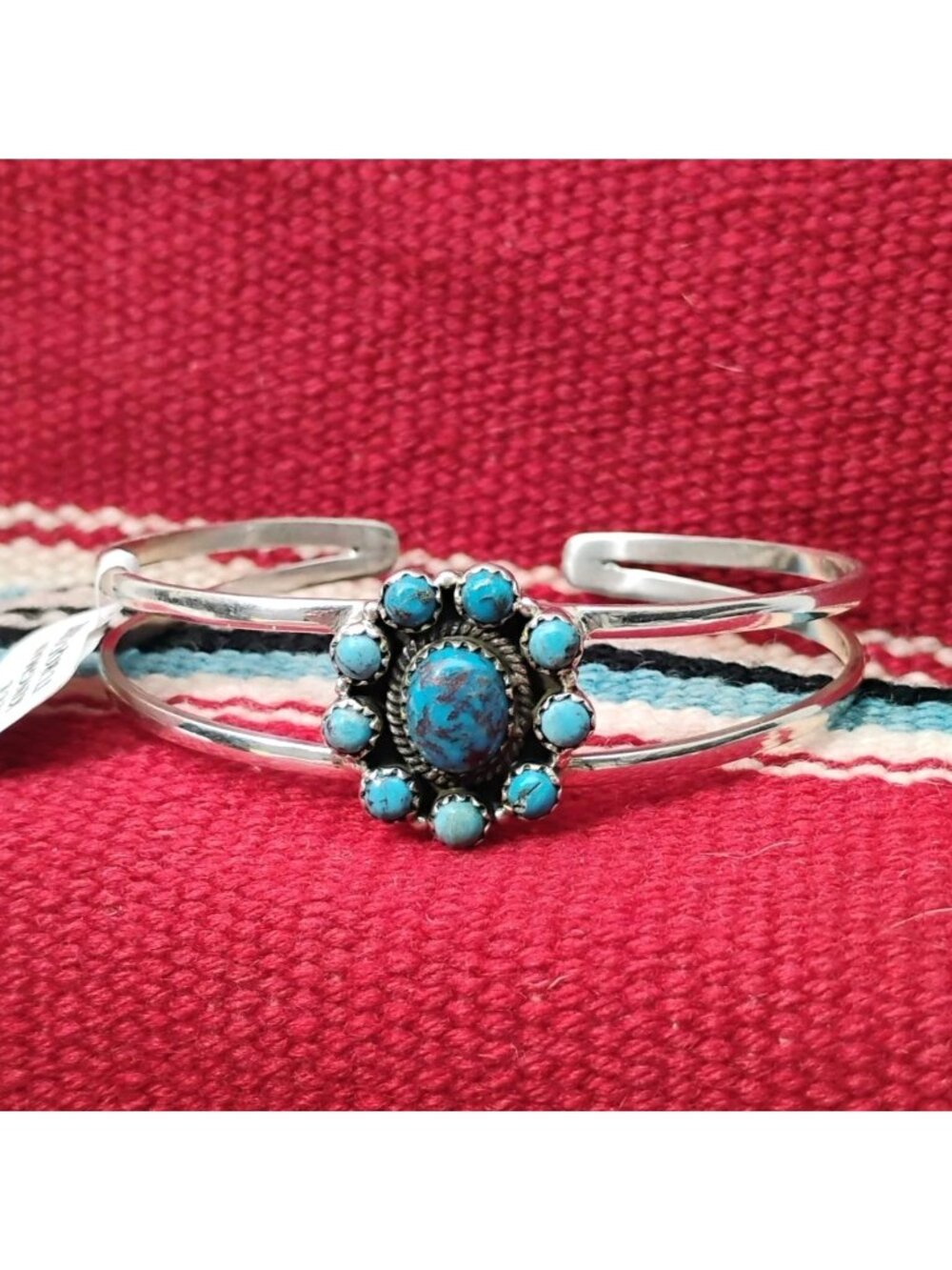 Southwest Turquoise Sterling Silver Cuff Bracelet Cluster Snake Eye Design